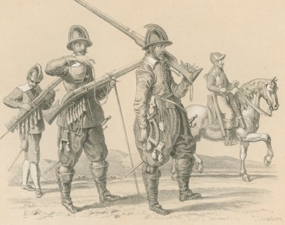 Mousquetaires ou fusiliers et cavalerie, vers 1650 - English School